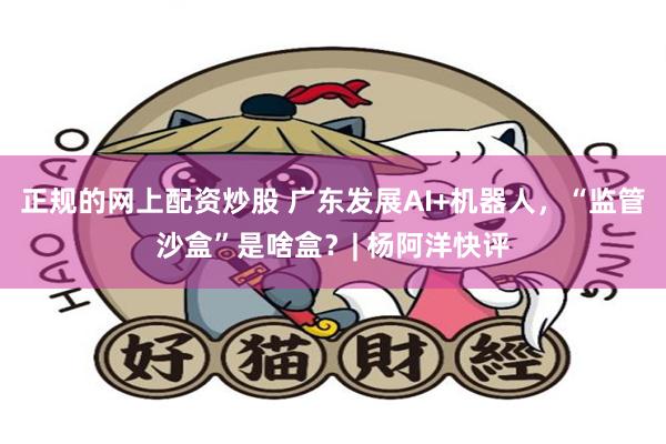 正规的网上配资炒股 广东发展AI+机器人，“监管沙盒”是啥盒？| 杨阿洋快评