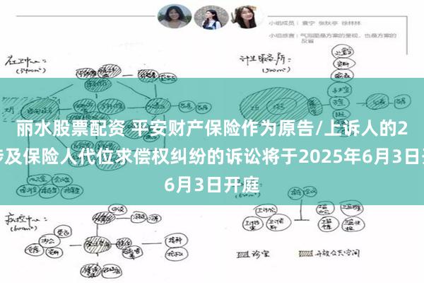 丽水股票配资 平安财产保险作为原告/上诉人的2起涉及保险人代位求偿权纠纷的诉讼将于2025年6月3日开庭